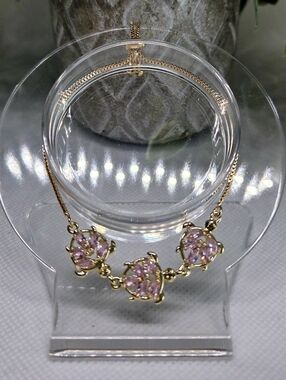 Gold Plated Rose Quartz Turtle Family Bracelet - Adjustable